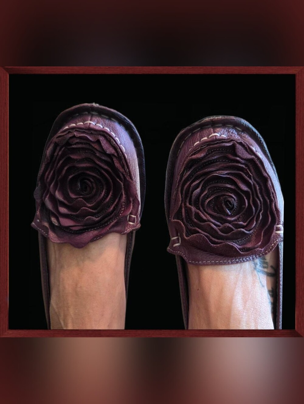 Spring Step L’Artiste Burgundy Leather Floral Slip-On Flats Shoes